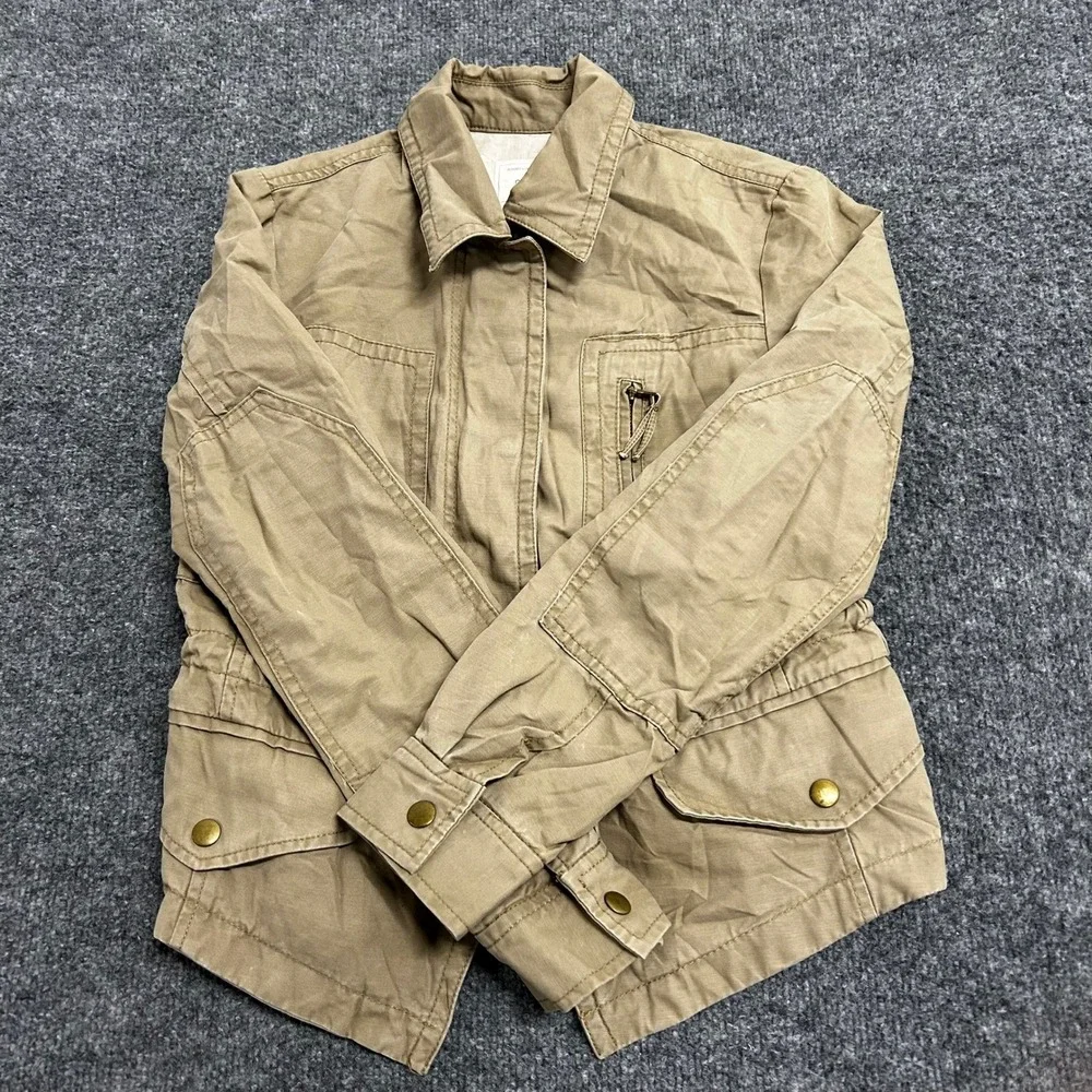 Gap Field Jacket Womens Size XS Petite Tan Cotton Twill Utility Military Coat